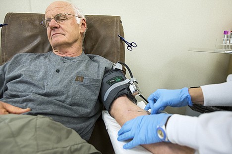 &lt;p&gt;Thomas Wiley, a Sandpoint resident and long time blood donor, gets his blood drawn at the Inland Northwest Blood Center on Neider Avenue Friday. &quot;I have some extra blood to give,&quot; says Wiley who makes the commute to Coeur d'Alene every 58 days or so to make his donation.&lt;/p&gt;