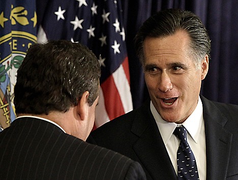 &lt;p&gt;In this Oct. 11, 2011 file photo, Republican presidential candidate former Massachusetts Gov. Mitt Romney, right, turns to shake New Jersey Gov. Chris Christie's hand after he endorsed Romney for president in Lebanon, N.H. Romney now seems firmly in command of the 2012 race for the Republican presidential nomination, three months before the voting begins. He?s getting the GOP establishment to coalesce behind him. He?s turning in strong debate performances. And he?s looking strong in early voting states. (AP Photo/Stephan Savoia, File)&lt;/p&gt;