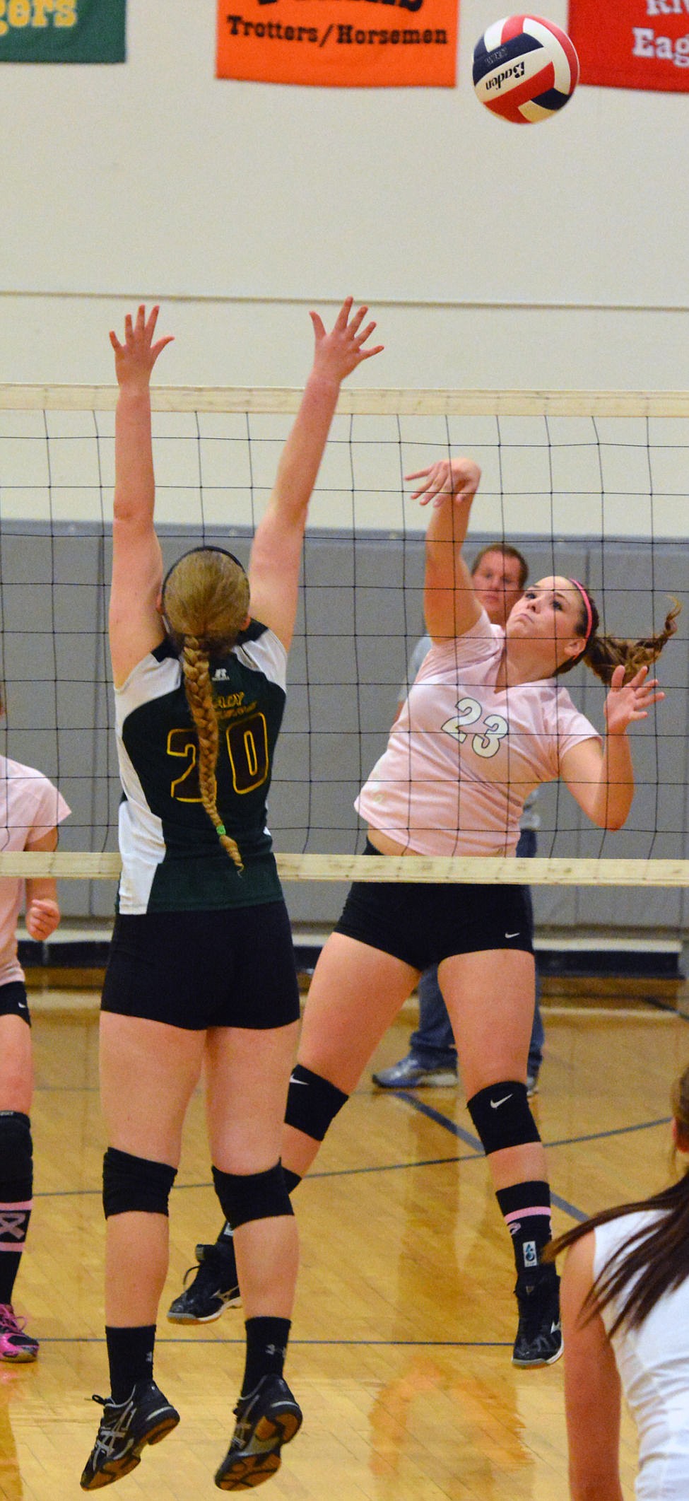 &lt;p&gt;CHARLO HIGH School volleyball player Taylor Olsen attempts a kill in Thursday&#146;s match against St. Regis at Charlo High School. The Lady Vikings wore pink jerseys to aknowledge Breast Cancer Awareness Month.&#160;&lt;/p&gt;