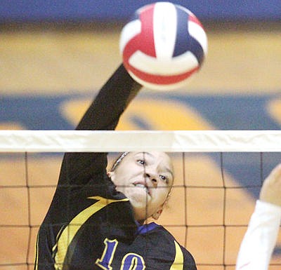 &lt;p&gt;Freshman Mehki Sykes kill shot second game vs. Bigfork Oct. 10.&lt;/p&gt;