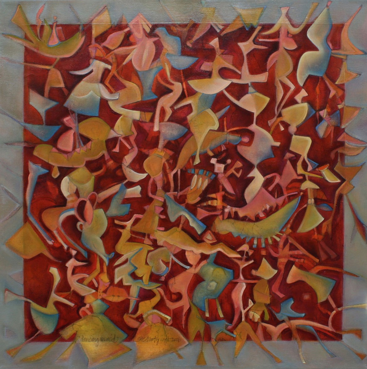 <p>Allie Kurtz Vogts oil and Aqaba paper piece, Dancing in Red, is one of 64 works that will be presented in Vogt and Michael Horswills Confluence exhibit in the Art Spirit Gallery.</p>