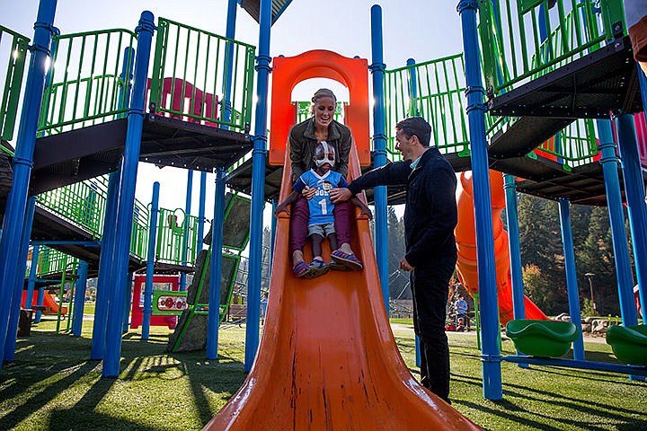 &lt;p&gt;Leo slides down the slide with Carley Serwat while her husband Ladd Serwat watches in McEuen Park on Friday morning. The Serwats met Leo while they were on a missionary trip in Burundi and helped him try to receive medical attention in Rwanda and Uganda before bringing him to Boston to receive treatment for infections in his eye.&lt;/p&gt;