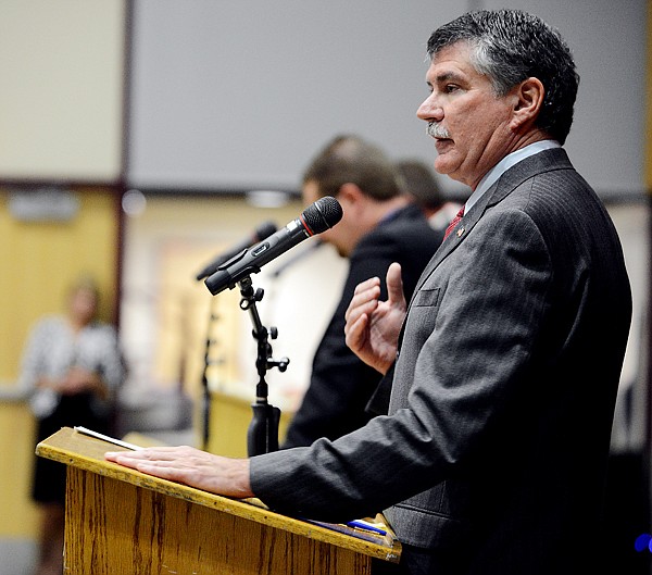 &lt;p&gt;U.S. Rep. Denny Rehberg, R-Mont., makes a point Sunday during a U.S. Senate debate at Flathead Valley Community College in Kalispell.&lt;/p&gt;