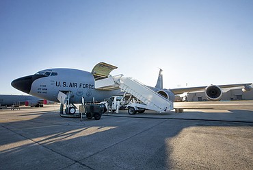 <p>JAKE PARRISH/Press A KC-135 Stratotanker, operated by the 92nd Air Refueling Wing at Fairchild Air Force Base, is prepped for a refueling training mission on Tuesday. First used by the Air Force in 1965, KC-135 Stratotankers provide aerial refueling, aeromedical evacuations, crew transportation and other forms of assistance worldwide.</p>