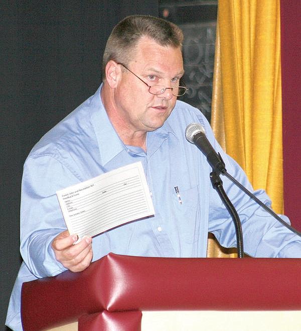 Sen. Jon Tester talks about the Forest Jobs and Recreation Act during an October 2009 visit to Troy.