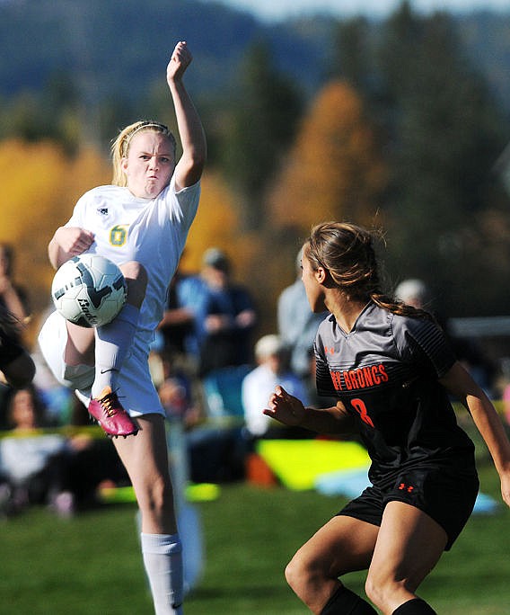 &lt;p&gt;Whitefish's Katie Blankenship knocks in the ball to tie the score at 2-2 early in the second half against Frenchtown on Saturday. (Aaric Bryan/Daily Inter Lake)&lt;/p&gt;