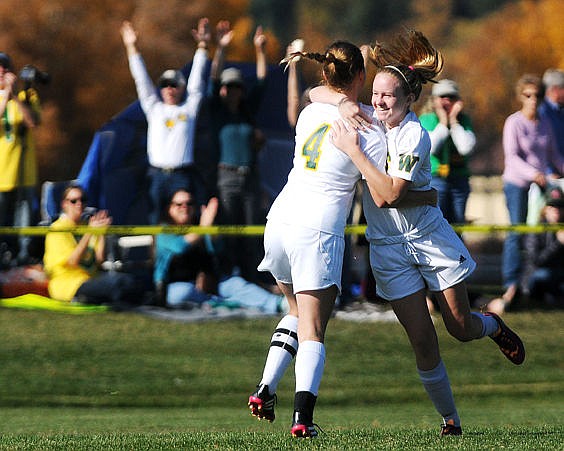 &lt;p&gt;Whitefish's Cassidy Grady (4) and Katie Blankenship celebrate after Blankenship tied the game against Frenchtown. (Aaric Bryan/Daily Inter Lake)&lt;/p&gt;