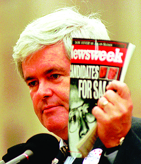 &lt;p&gt;FILE - In this Thursday, Oct. 24, 1996 file photo, House Speaker Newt Gingrich, R-Ga., holds a copy of Newsweek Magazine and makes comments about President Clinton and the Democratic party in Jackson, Miss. Newsweek announced Thursday, Oct. 18, 2012 that it will end its print publication after 80 years and shift to an all-digital format in early 2013. Its last U.S. print edition will be its Dec. 31 issue. The paper version of Newsweek is the latest casualty of a changing world where readers get more of their information from websites, tablets and smartphones. It's also an environment in which advertisers are looking for less expensive alternatives online. (AP Photo/Dan Loh, File)&lt;/p&gt;