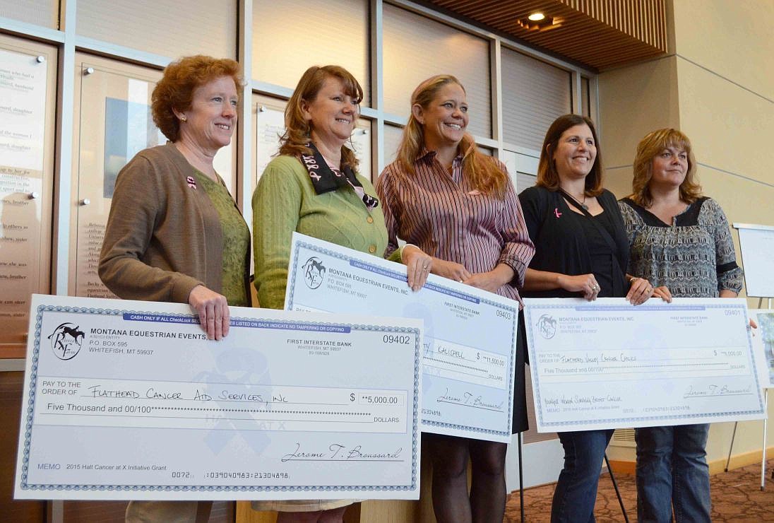 &lt;p&gt;&lt;strong&gt;Halt Cancer&lt;/strong&gt; at X recipients, from left, Kim Grindrod of Flathead Cancer Aid Services; Jennifer Young of Cancer Support Community Kalispell; and Dina Wood and Angie Olsen of Flathead Valley Cancer Chicks stand with Sarah Broussard, center, at Monday's grant award ceremony at the Flathead Valley Community College. (Seaborn Larson/Daily Inter Lake)&lt;/p&gt;