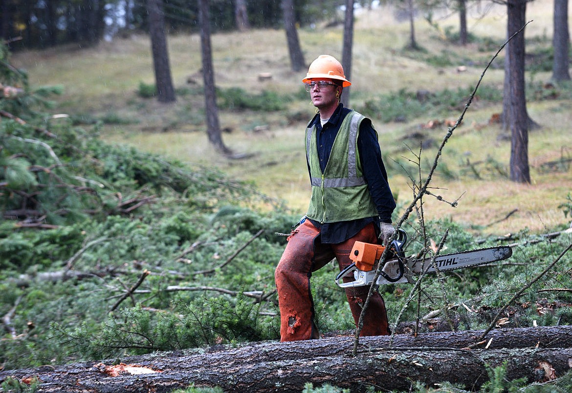 &lt;p&gt;Lee Cameron, a knot bumper Jamison Smith, removes limbs from the logs at a landing area at the Spring Brook Ranch fuel reduction project on Thursday. (Aaric Bryan/Daily Inter Lake)&lt;/p&gt;