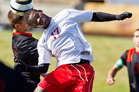 &lt;p&gt;Boise High School's Blaise Serungo goes up for a header in the first half of the 5A State Idaho Boys High School Soccer championship against Post Falls Saturday in Coeur d'Alene.&lt;/p&gt;