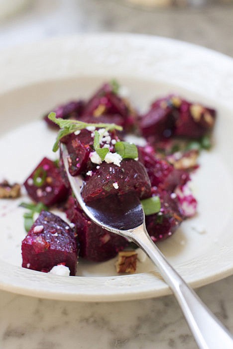 <p>Roasted beets with orange vinaigrette, pecans and goat cheese. </p>