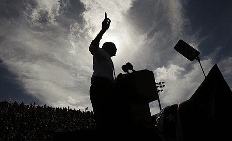 &lt;p&gt;A silhouetted President Barack Obama gestures while speaking at a campaign event at Delray Beach Tennis Center, Tuesday in Delray Beach, Fla., the day after the last presidential debate against Republican Presidential candidate, former Massachusetts Gov. Mitt Romney. The president made campaign stops in Florida and Ohio.&lt;/p&gt;