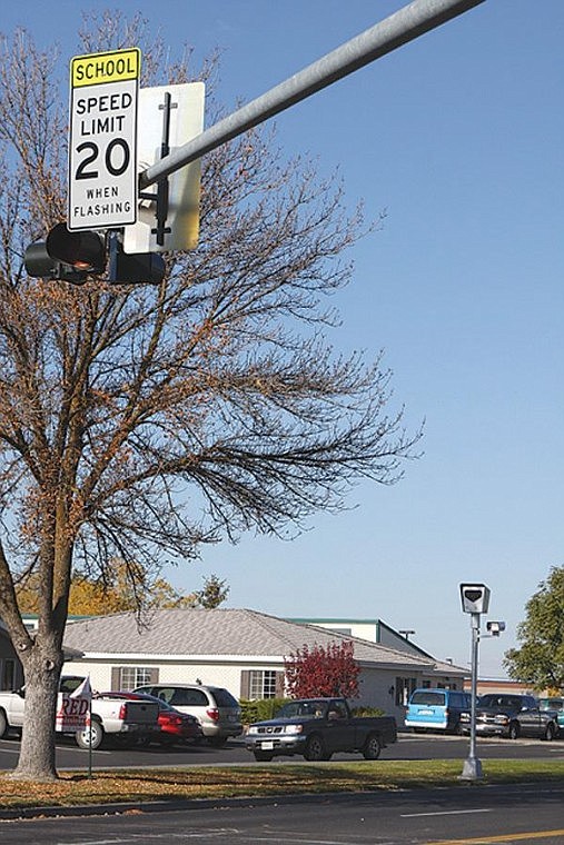 Candice Boutilier/Columbia Basin HeraldA photo enforcement camera system was installed on South Pioneer Way near Hunter Place in Moses Lake to capture people who speed in the school zone. The system takes effect in November with fines up to $250.