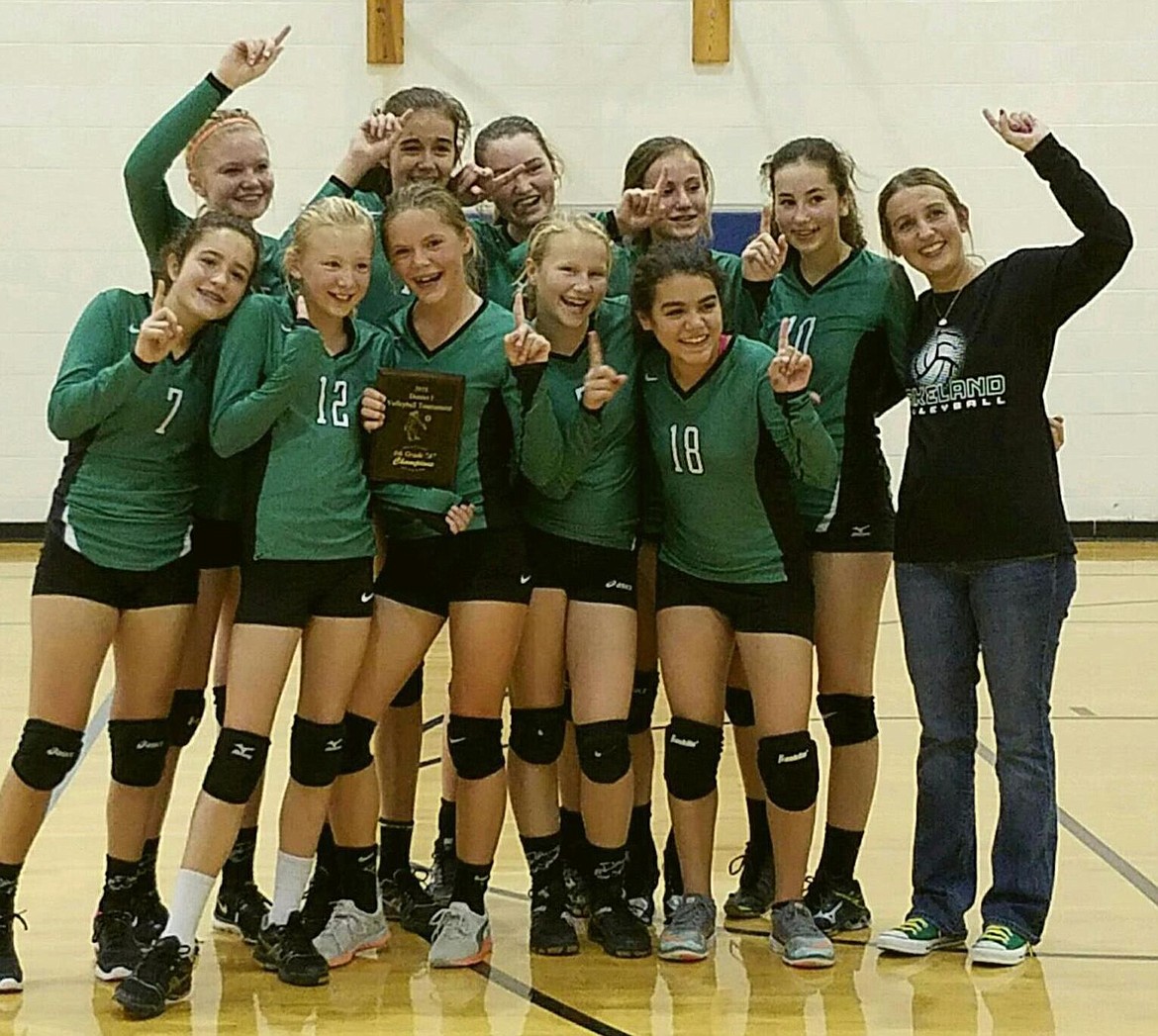 &lt;p&gt;Courtesy photo&lt;/p&gt;&lt;p&gt;The Lakeland Junior High volleyball Green (eighth-grade) team won the 4A/3A District 1 championship Saturday at Timberlake with a 15-21, 22-20, 15-13 victory over Sandpoint. In the front row from left are Hailey Gosch, Addisen Kiefer, Hailey Farley, Olivia Staudinger and Katelin Bronson; and back row from left, Hailee Daniel, Katheryn Ryan, Daphne Carroll, Olivia Cooper, Abigail Neff and coach Megan Ferguson.&lt;/p&gt;