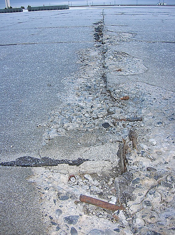 The condition of the Port of Moses Lake's aircraft ramp, as
shown here, is improved in March with an extensive renovation
project.