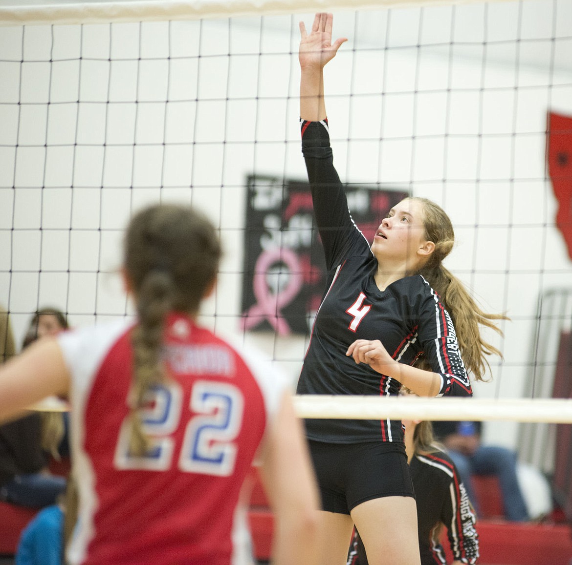 <p>Lexie DeTienne spikes the ball against Superior, Saturday night. </p>