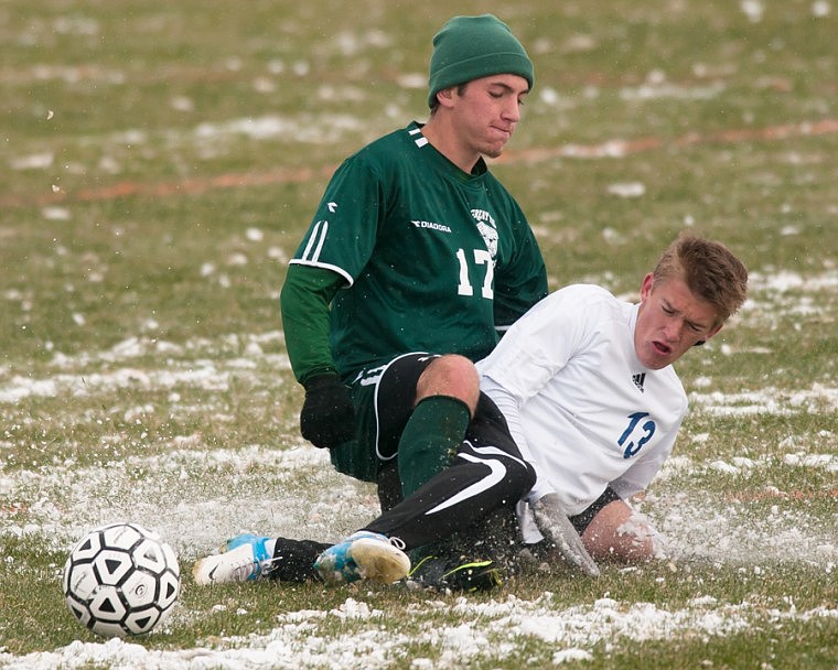 &lt;p&gt;Stillwater Christian senior Zachary Falk (13) and Great Falls Home School senior Jacob Holmquist (17) collide while going for the ball Thursday morning during the MCAA State Tournament at Stillwater Christian School.&lt;/p&gt;