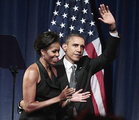 &lt;p&gt;President Barack Obama and first lady Michelle Obama walk off stage after attending a DNC fundraiser at Gotham Hall on Sept. 20 in New York.&lt;/p&gt;