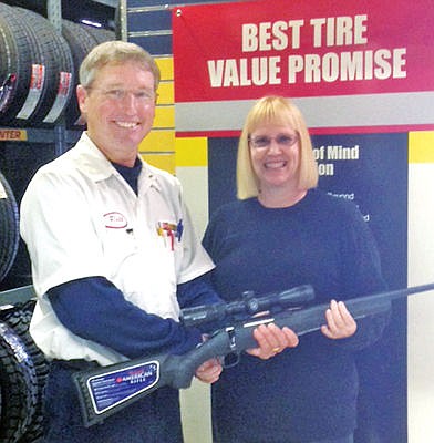 &lt;p&gt;Alene Bacon was the lucky grand prize winner at JB's (Les Schwab) Tires annual Customer Appreciation Days drawing. She took home a Remington American 7mm-08. Alene is pictured with store manager/co-owner Robb MacDonald.&lt;/p&gt;