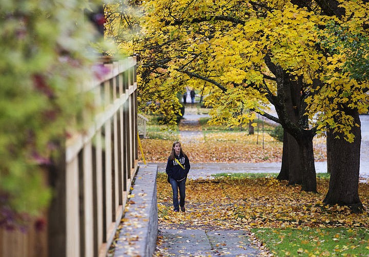 &lt;p&gt;Erika Sankovich walks back home under fall leaves after getting coffee on Thursday, Oct. 20, 2016 in downtown Coeur d'Alene.&lt;/p&gt;