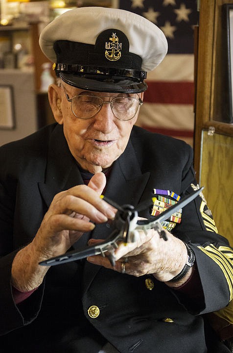 &lt;p&gt;Gil Low, 97, holds a model corsair aircraft at Pappy Boynton Veterans Museum on Monday, Oct. 3, 2016 as he reminisces the times he spent in the air during World War Two.&lt;/p&gt;