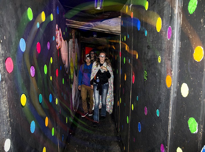 &lt;p&gt;Emilee Clark and Nick Salazar, both of Priest River, make their way through the 3Dementia &quot;Not So Fun House&quot; during opening night, Sept. 30, 2016 at Scarywood.&#160;&lt;/p&gt;