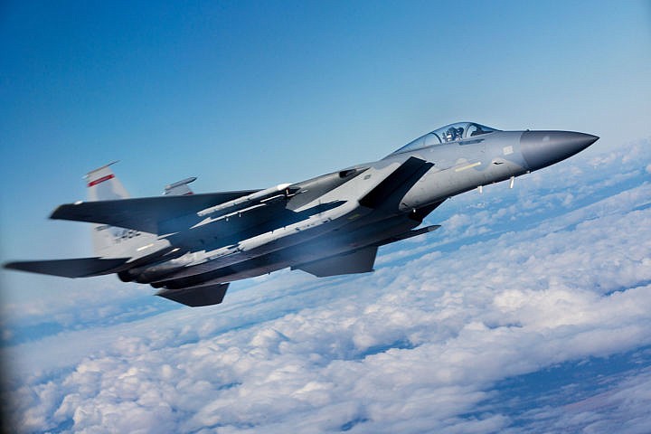 &lt;p&gt;Seen out the window of the KC-135 Stratotanker, an F-15C Eagle fighter jet flies in formation as another F-15C is refueled during an aerial refueling training mission on Tuesday, Oct. 11, 2016.&lt;/p&gt;