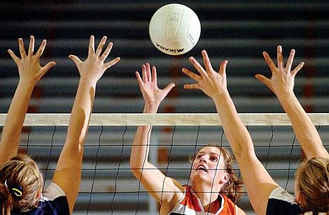 Flathead's Chelsea Vaudt sneaks a shot past Big Sky defenders during Flathead's 3-1 win Thursday night in Kalispell. Thursday was co-captain Vaudt's last home game of her career at Flathead. Chris Jordan/Daily Inter Lake