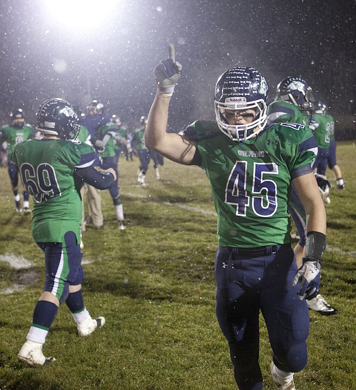 &lt;p&gt;Glacier's senior running back Luke Halliburton (45) celebrates
as he comes off the field during Glacier's playoff victory over
Billings Senior Friday night at Legends Stadium.&lt;/p&gt;