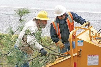 &lt;p&gt;Workers from Robinson Brothers of Rathdrum, Idaho, put tree limbs in a wood chipper on Tuesday. The tree limbs were cut when fiber optic cable was installed on telephone poles on Montana 37 north of Libby. (Caleb M. Soptelean/TWN)&lt;/p&gt;