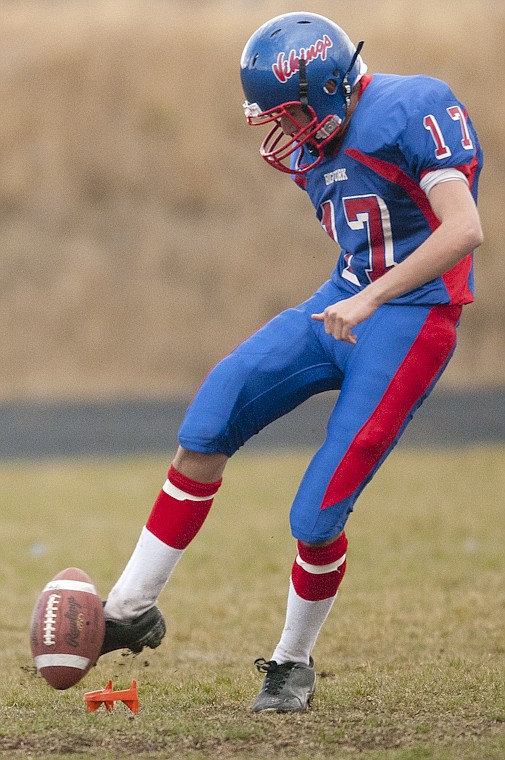 &lt;p&gt;Bigfork's Dillion Charlebois kicks the opening kickoff of the
Class B Tournament Saturday afternoon.&lt;/p&gt;