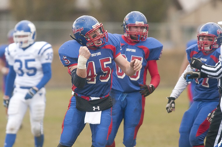 &lt;p&gt;Bigfork's Connor Coleman (45) celebrates after a sack during
Bigfork's loss to Malta in the quarterfinal game of the Class B
Tournament Saturday afternoon.&lt;/p&gt;