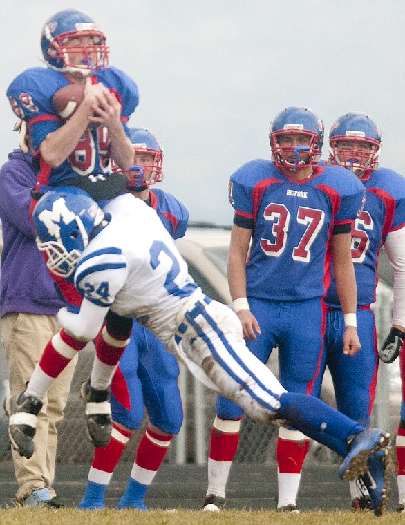 &lt;p&gt;Bigfork's Ian Lorang (88) is tackled after making a big
reception during Bigfork's loss to Malta in the quarterfinal game
of the Class B Tournament Saturday afternoon.&lt;/p&gt;