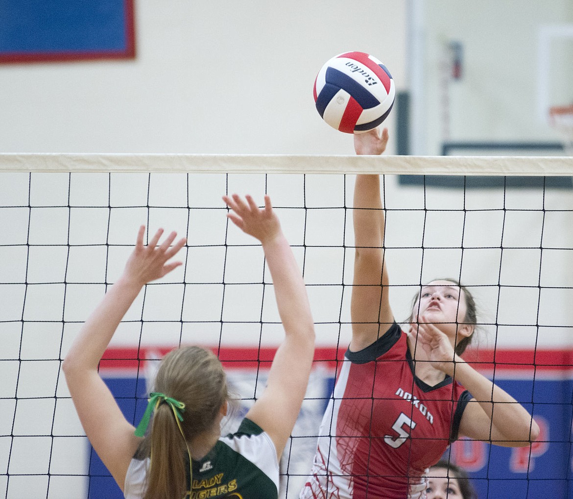 &lt;p&gt;Cory Brodmerkle spikes the ball against the ball against the St. Regis Lady Tigers.&#160;&lt;/p&gt;