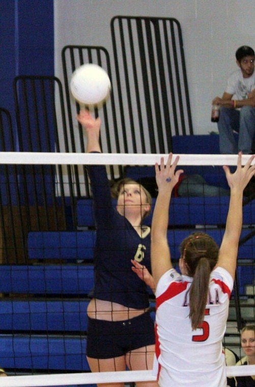 Sophomore Kelsey Fitchett goes up for a kill in the Lady Hawks' 3-0 loss last Thursday.