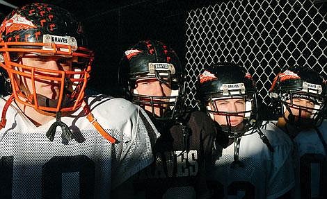 Flathead High Schools (from left to right) Scott Cassel, Reed Watkins, Jareth Wilson, and Foston Reilly are key members of the offense. Flathead faces Helena Capital tonight in the Class AA football semifinals in Helena. Chris Jordan/Daily Inter Lake