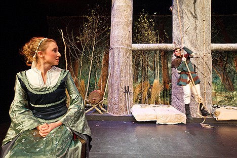 &lt;p&gt;Joy Weadick, playing Maid Marian, looks back as Andrew Steiner, as Robin Hood, swings in from backstage behind her while rehearsing a scene.&lt;/p&gt;