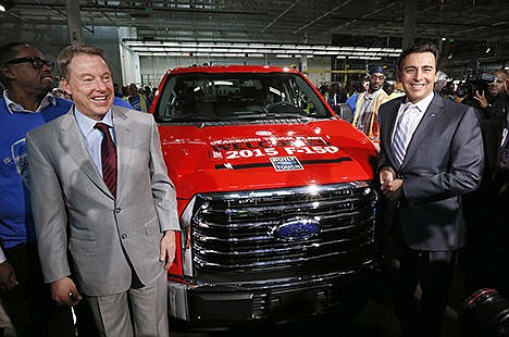 &lt;p&gt;Bill Ford Jr., Ford Motor Company Executive Chairman, left, and Mark Fields, President and CEO, pose with a production 2015 F-150 at the Dearborn Truck Plant in Dearborn, Mich., Tuesday. The aluminum-sided F-150 could set a new industry standard ?or cost the company its pickup truck crown.&#160;&lt;/p&gt;