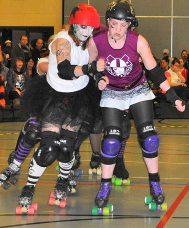 Columbia Basin jammer Kristina Hellarina Brown, tries to find a way to score.