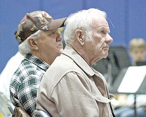 &lt;p&gt;Veterans Ken Mancuso, left, and Bob Gruber listen to speaker Terry Andreessen.&lt;/p&gt;