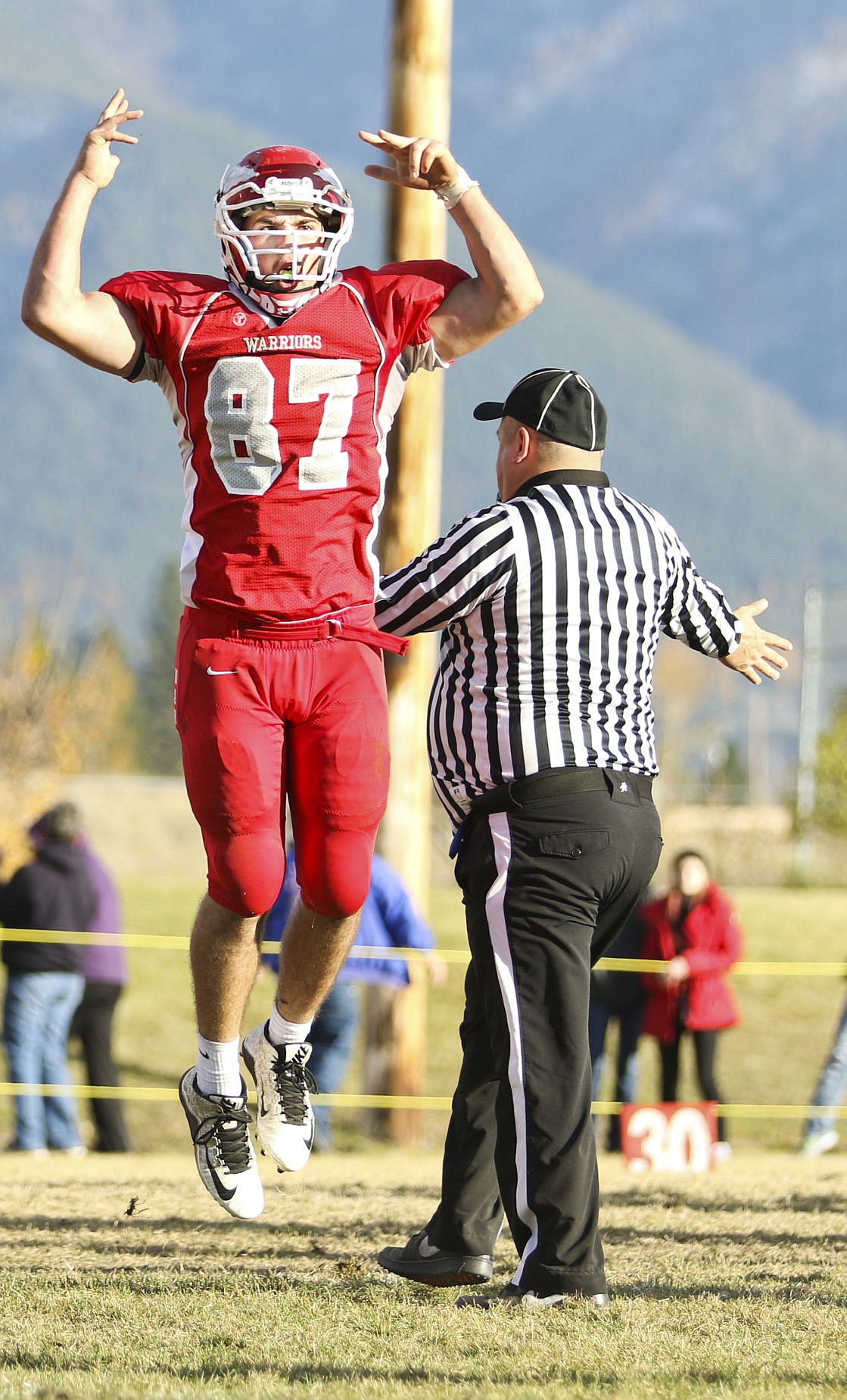 &lt;p&gt;Brad Brazill celebrates after a Wibaux fumble that sealed an Arlee win on Saturday.&lt;/p&gt;