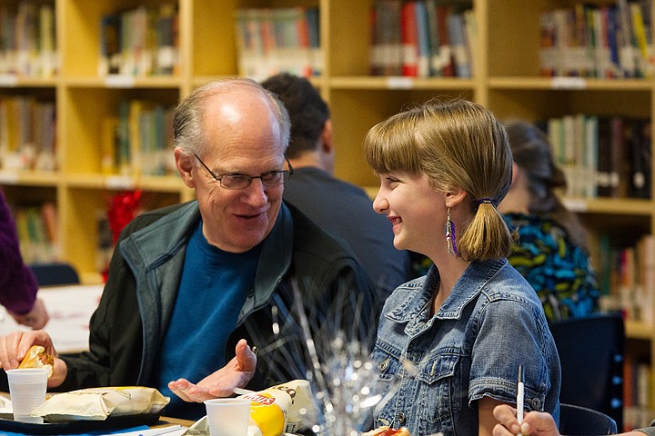 &lt;p&gt;SHAWN GUST/Press Sixth-grade student Sarena Kaschmitter visits with her neighbor Don Rietz, a Navy veteran of more than 22 years, during Lakes Magnet School's &quot;Bring a Veteran to Lunch&quot; event Friday as a way to observe Veterans Day.&lt;/p&gt;