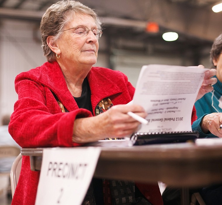 &lt;p&gt;Election judge Daisy Shoemaker flips through a list of voters Tuesday afternoon at the Flathead County Fairgrounds in Kalispell. Shoemaker has been an election judge for Flathead County's Precint 2 for about 50 years.&#160;&lt;/p&gt;