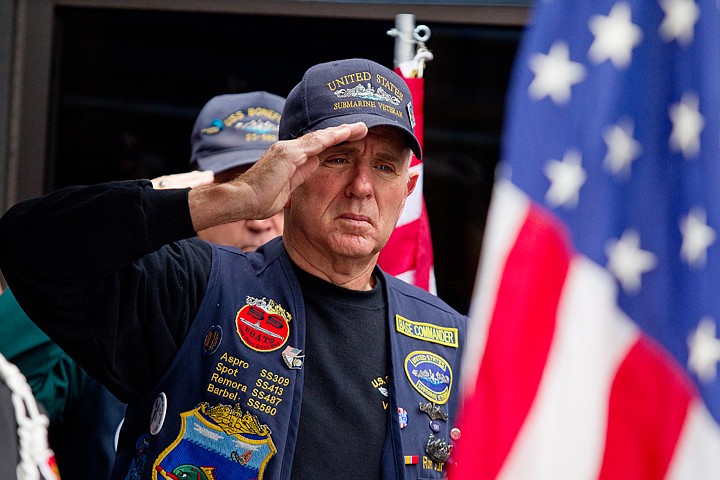 &lt;p&gt;SHAWN GUST/Press Ron Star, Farragut base commander of United StatesSubmarine Veterans, Ic., salutes the American flag Thursday during a Veterans Day ceremony at Hayden City Hall. Approximately 150 were in attendance.&lt;/p&gt;