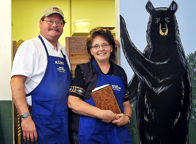 Jim and Alyson Kuechmann recently opened their store, Montana Leather Creations and Smoothies in downtown Kalispell, with Jim making three varieties of smoothies and Alyson working on designing various leather items.