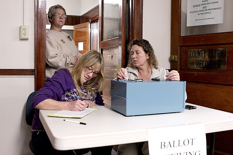 &lt;p&gt;Cindy Grimm and Mary Yarnall check in sealed lock boxes containing ballots at the Mineral County Courthouse during election night.&lt;/p&gt;