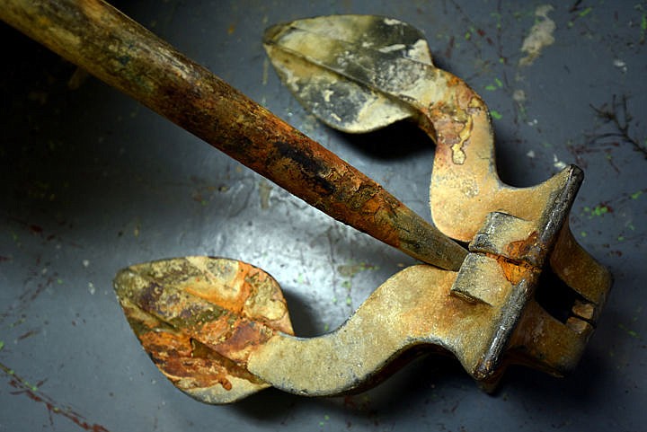 <p>Detail of the rusted anchor, one of the items recovered from the sunken remains of the Kee-O-Mee that will be on display at the Museum at Central School in the History of the Flathead Valley exhibition. (Brenda Ahearn/Daily Inter Lake)</p>