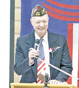 <p>Veteran Ed Croucher urged students to honor and respect veterans and what they have passed on to them. Croucher is a 30-year Marine Corps veteran.</p>