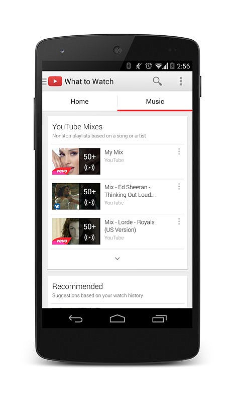 <p>This product image provided by Google shows a new tab devoted exclusively to music on the YouTube mobile app. This option is meant to make it easier for the video site's 1 billion users to find specific songs and even entire albums, even if they aren't subscribers.</p>
